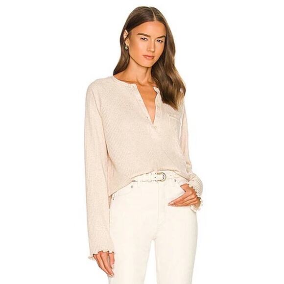 Privacy Please Revolve Brigitte Oatmeal Waffle Knit Long Sleeve Top Size XXS - Picture 1 of 11